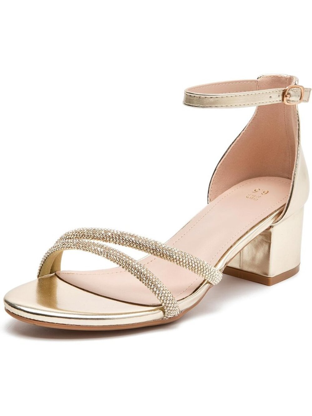 Women's Gold Glitter Open Toe Ankle Strap Chunk Low Heel Strappy Pumps Shoes